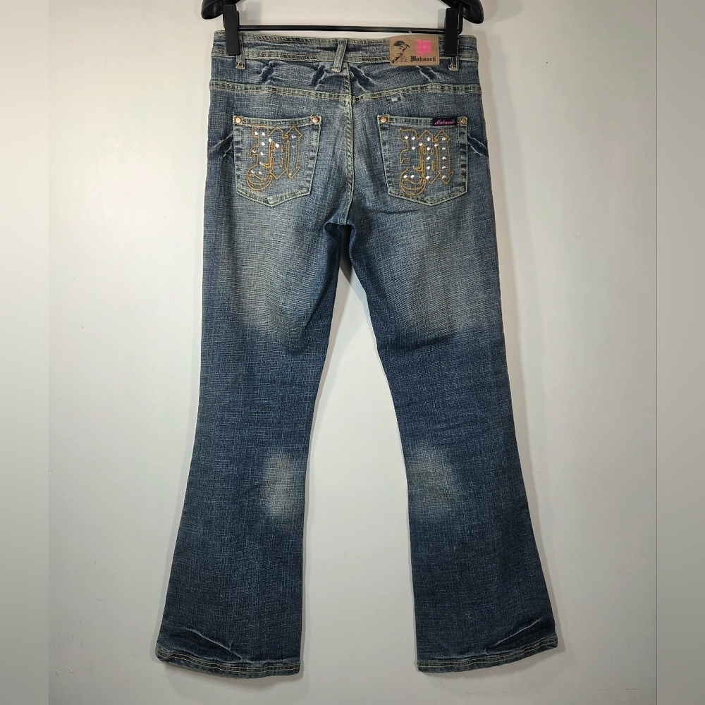 VINTAGE Y2K MAKAVELI TUPAC EMBROIDERED FLARE JEANS. - Picture 3 of 9